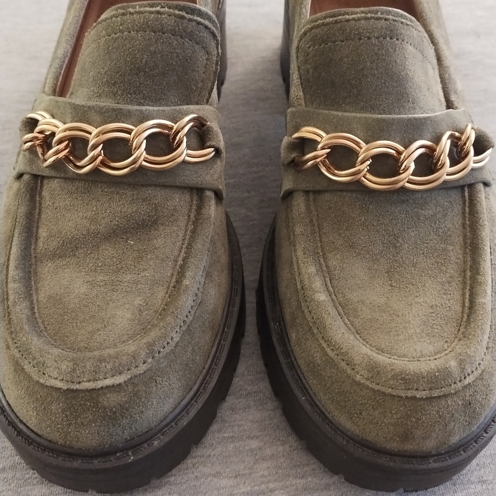 Sam Edelman Women's Taelor Chain Link Olive Suede Lug Sole Loafers Size 8M - Picture 5 of 16